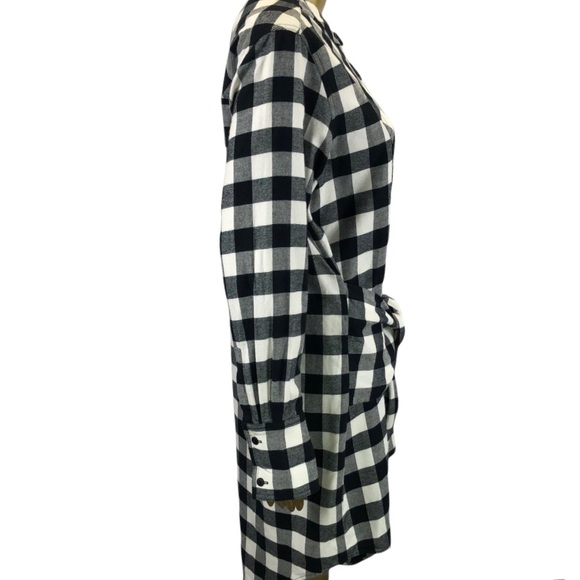 Derek Lam 10 Crosby Shirt Dress, Buffalo Plaid Flannel Cotton, Sz 8, Black White - Picture 7 of 15